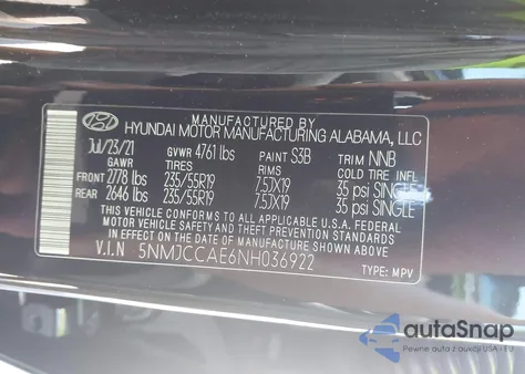 2022 Hyundai Tucson Sel z USA, uszkodzony, nr VIN 5NMJCCAE6NH036922